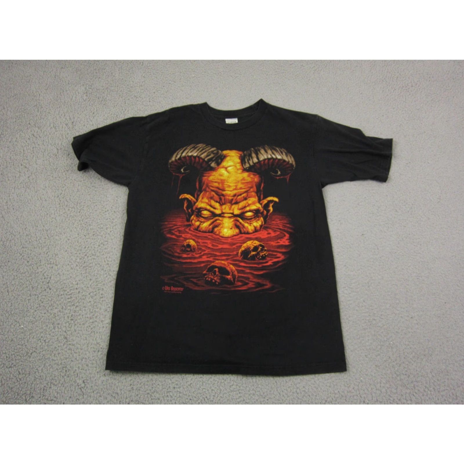 Vintage VINTAGE Cygnus Devil Skulls Shirt Adult L Black Crew Neck Short Sleeve T-Shirt Men Wes Benscoter 90s Skull Theme Size US L / EU 52-54 / 3 - 2 Thumbnail