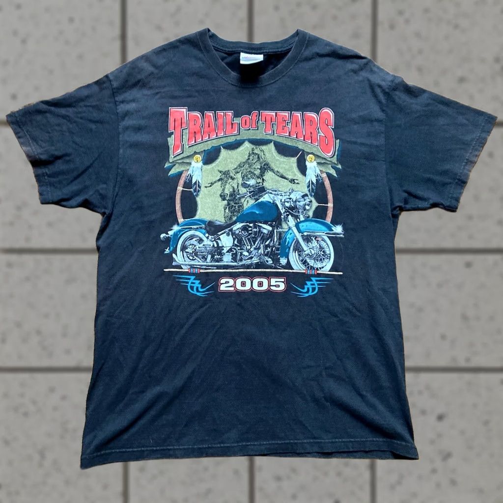 Hanes VINTAGE Hanes Motorcycle T-Shirt Mens Large Black Double-Sided 2005 Trail Of Tears Rally Shirt Size US L / EU 52-54 / 3 - 1 Thumbnail