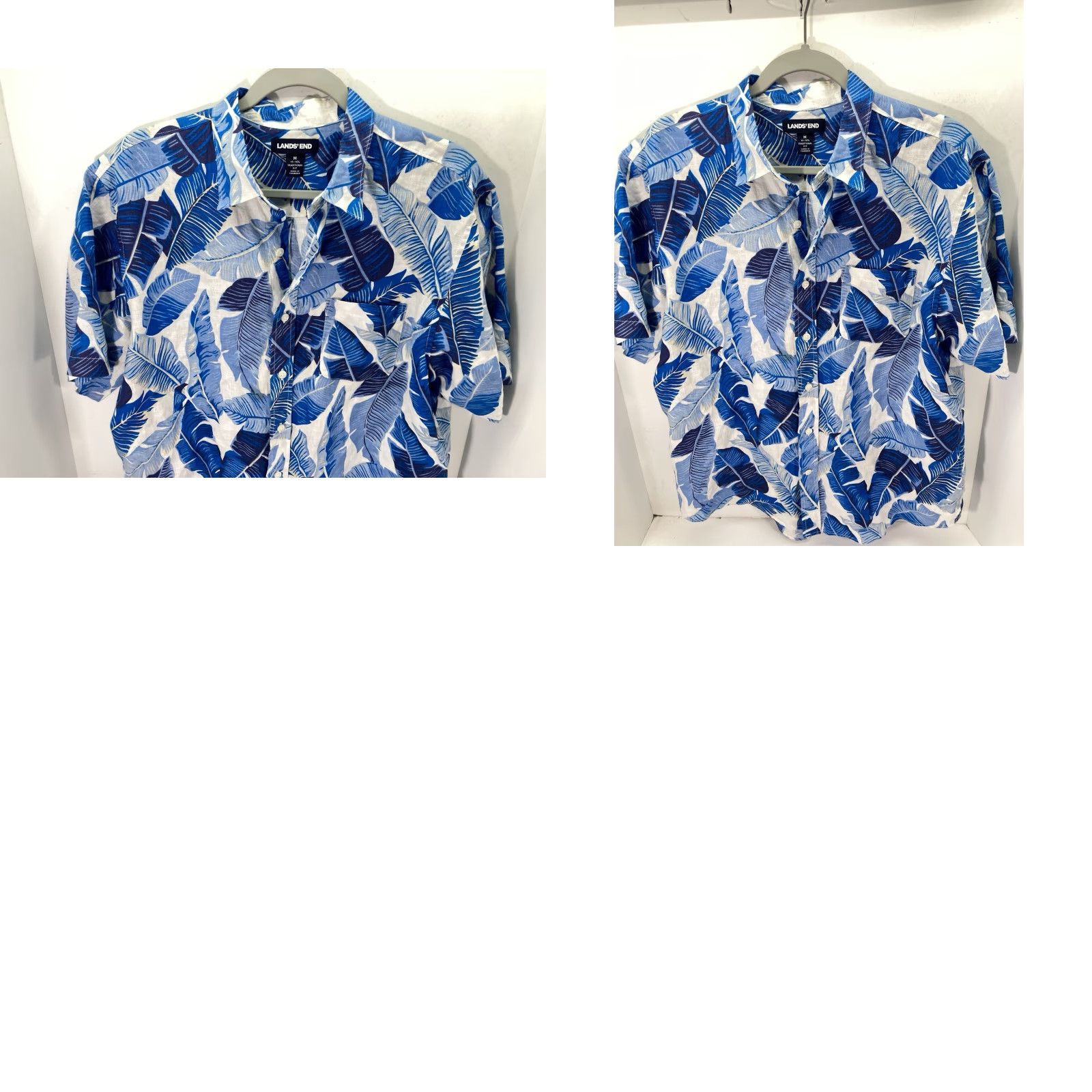 Lands' End Lands' End Linen Cabana Shirt Men M Blue Floral Button Short Sleeve Shirt Size US M / EU 48-50 / 2 - 9 Thumbnail