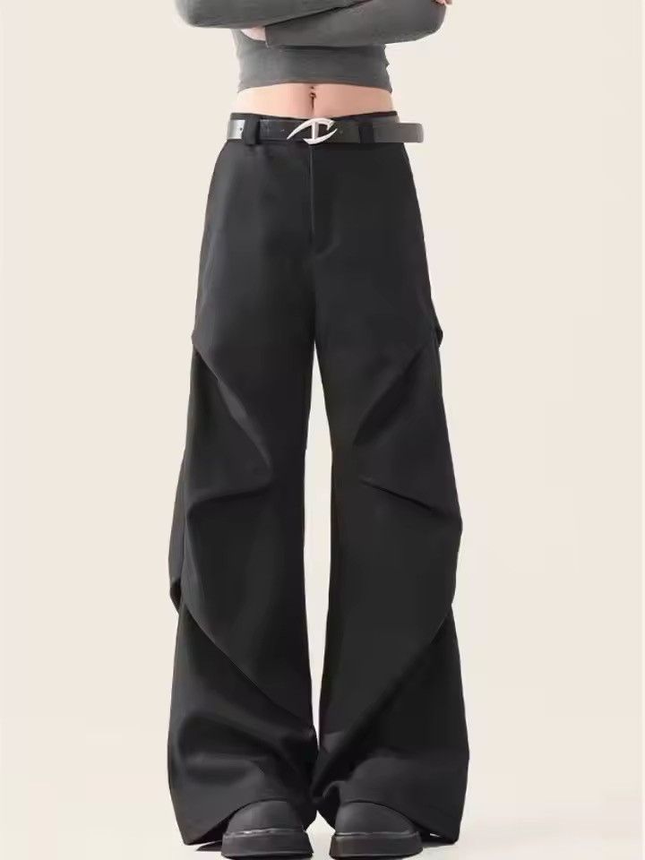 Jean × Vintage Y2k Pleated Black Suit Baggy Pants Size 27" / US 4 / IT 40 - 2 Thumbnail