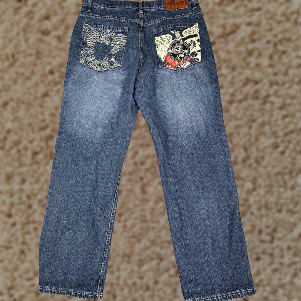 Phat Farm Phat Farm Jeans Mens 36x33 Blue Denim Eagle Graphic Back Pocket Streetwear Jeans Size US 36 / EU 52 - 1 Thumbnail