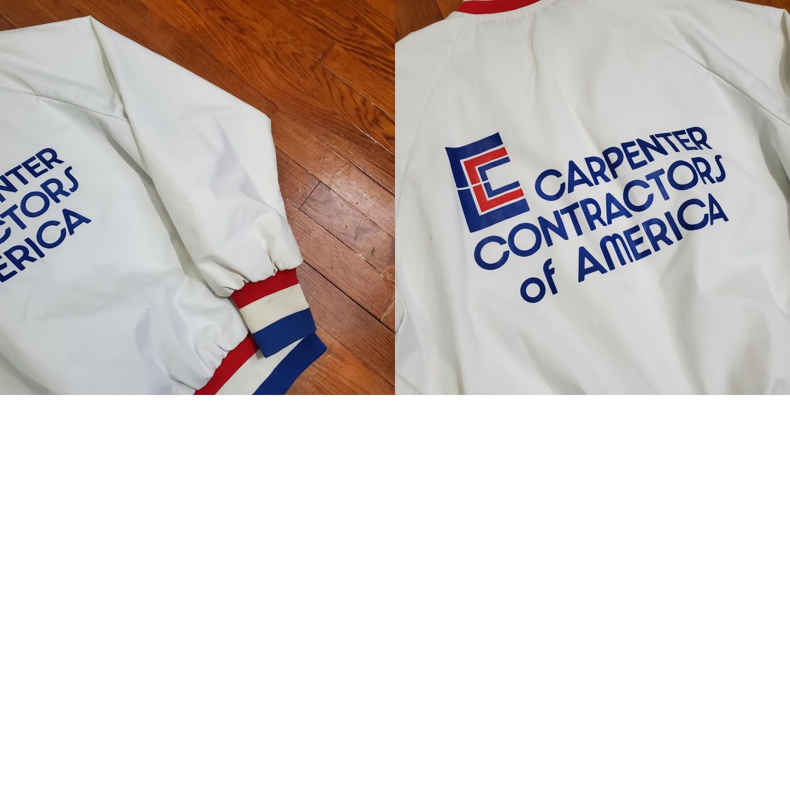 Vintage VINTAGE Carpenter Contractors of America Jacket Mens L Varsity Bomber 80s Art-Flo Nylon White Snap Size US L / EU 52-54 / 3 - 9 Thumbnail