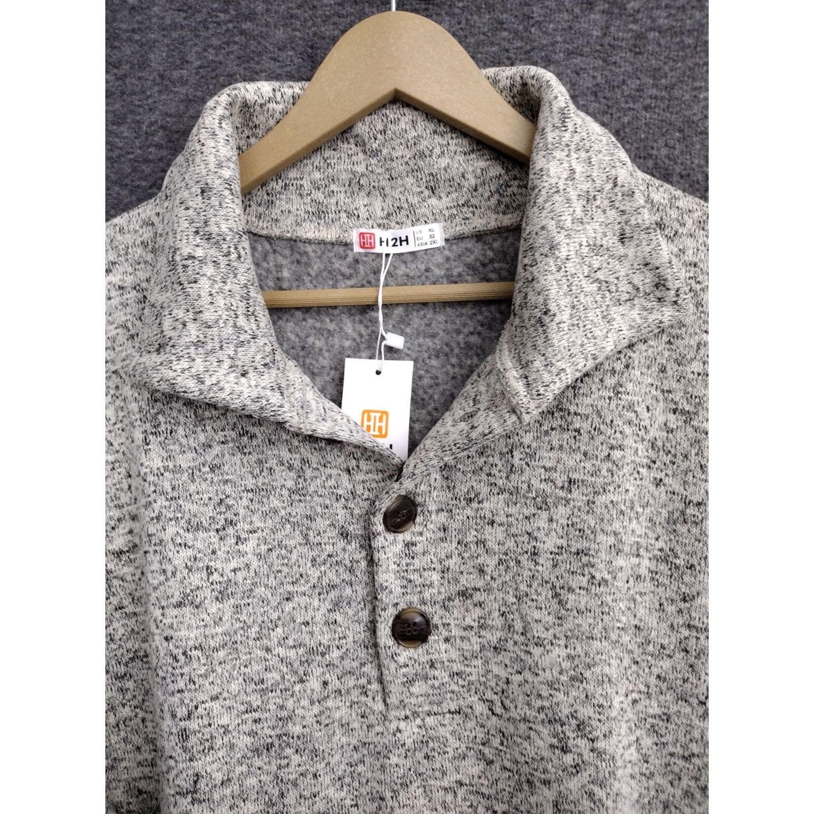 Vintage H2H Mens XL Long Sleeve Pullover Sweater Gray, Shawl Collar, Button Accent, Casual Knit Pullover, Vintage No, Classic Fit, Winter/Fall, Men Size US XL / EU 56 / 4 - 3 Thumbnail