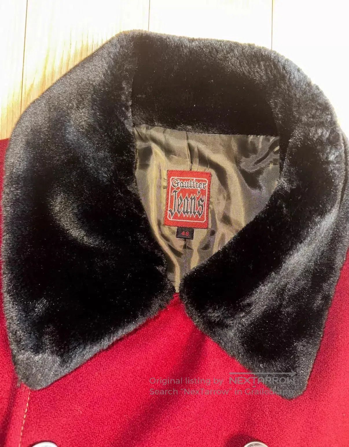Jean Paul Gaultier Red Double-Breasted Long Coat with Faux Fur Collar. Size US M / EU 48-50 / 2 - 4 Thumbnail