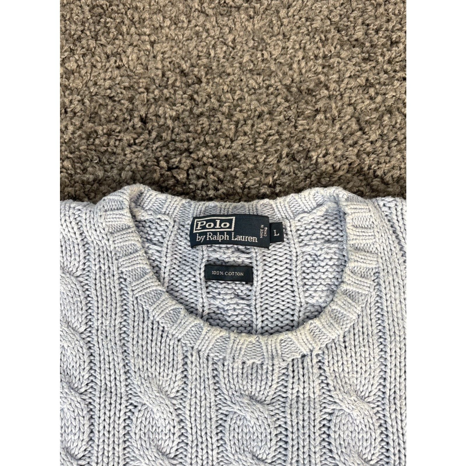Polo Ralph Lauren VINTAGE Polo Ralph Lauren Men’s Cable Knit Sweater L Blue Fisherman 90s Pony Logo Embroidered Crew Neck Size US L / EU 52-54 / 3 - 4 Thumbnail