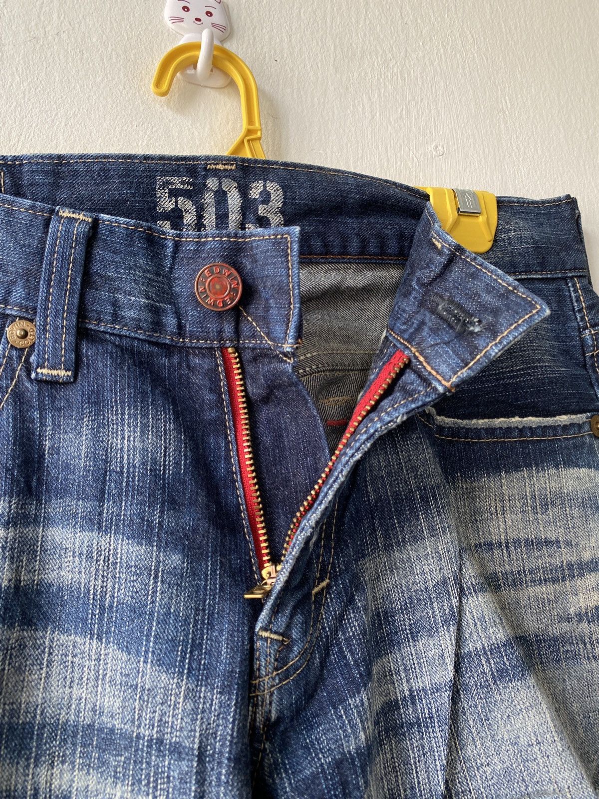 Edwin Japanese Brand Edwin 503 Blue Trip Distressed Denim Size US 31 - 15 Thumbnail
