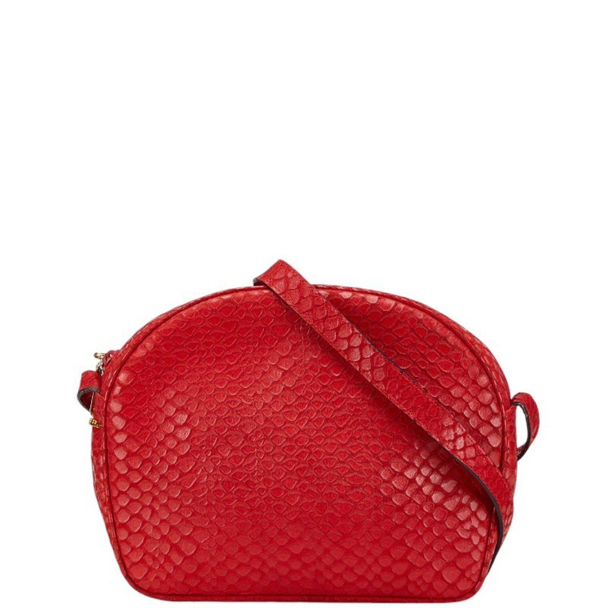 Salvatore Ferragamo Embossed Shoulder Bag Red Leather Women's