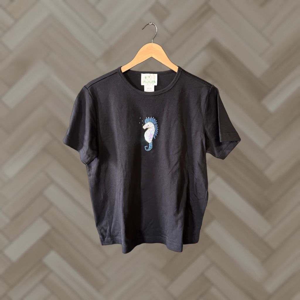 Quacker Factory VINTAGE The Quaker Factory Short Sleeve T-shirt Seahorse Graphic M Black Mens NWT Size US M / EU 48-50 / 2 - 1 Thumbnail