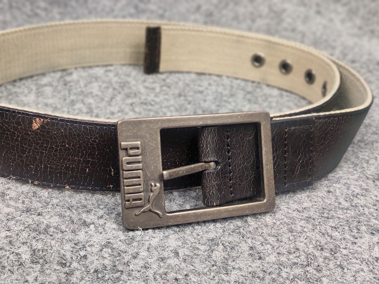 Puma Vintage Puma Logo Dark Brown Canvas Belt Y2K Style Size ONE SIZE - 3 Thumbnail
