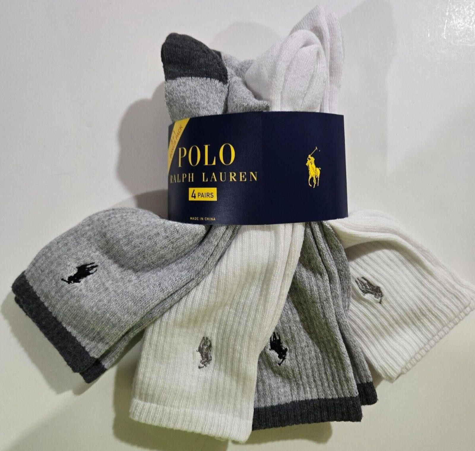 Polo Ralph Lauren Polo Ralph Lauren Mens Crew Socks Gray and White 4 pack NWT Size ONE SIZE - 1 Thumbnail