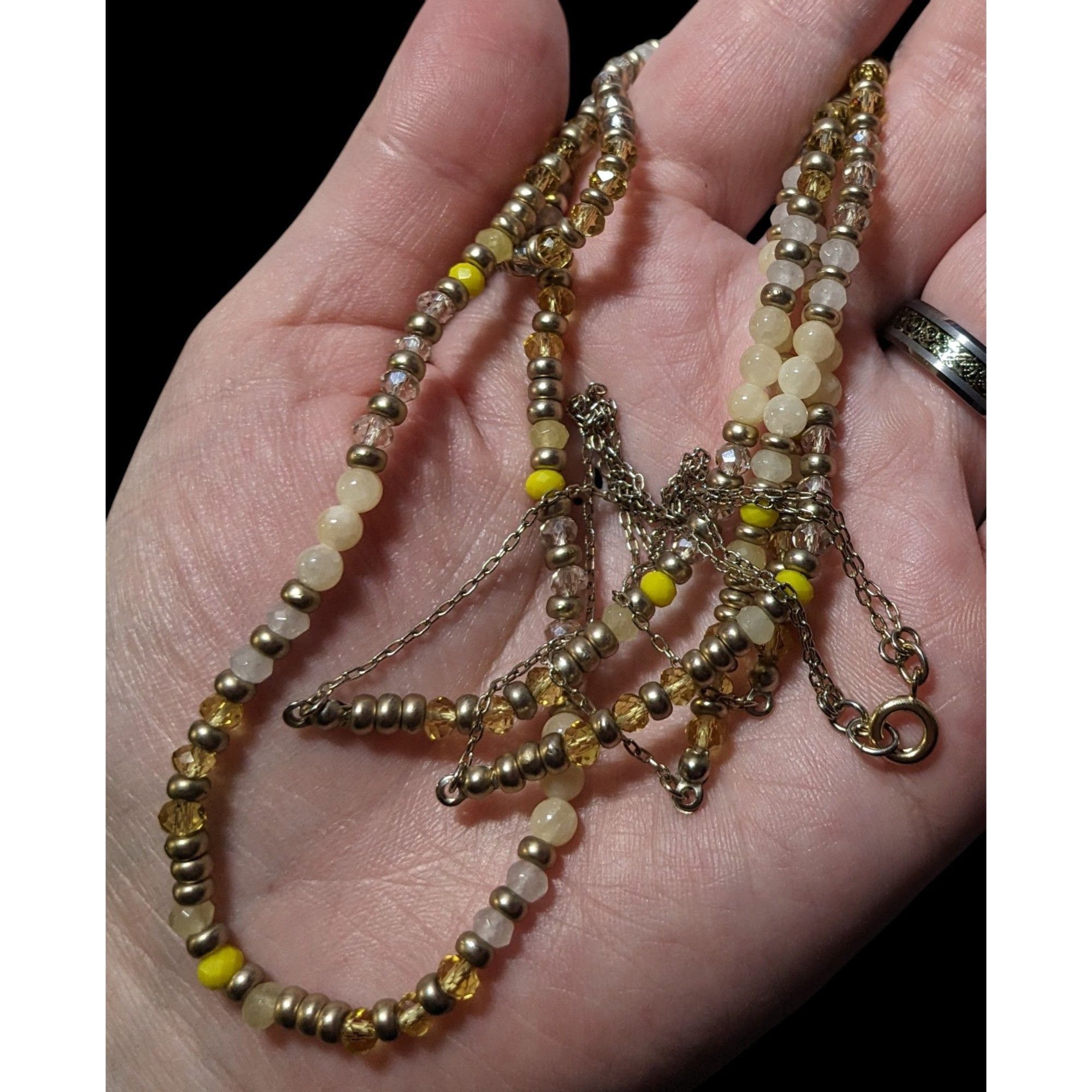 Other Yellow Silver Tone And White Beaded Multilayer Necklace Size ONE SIZE - 4 Thumbnail