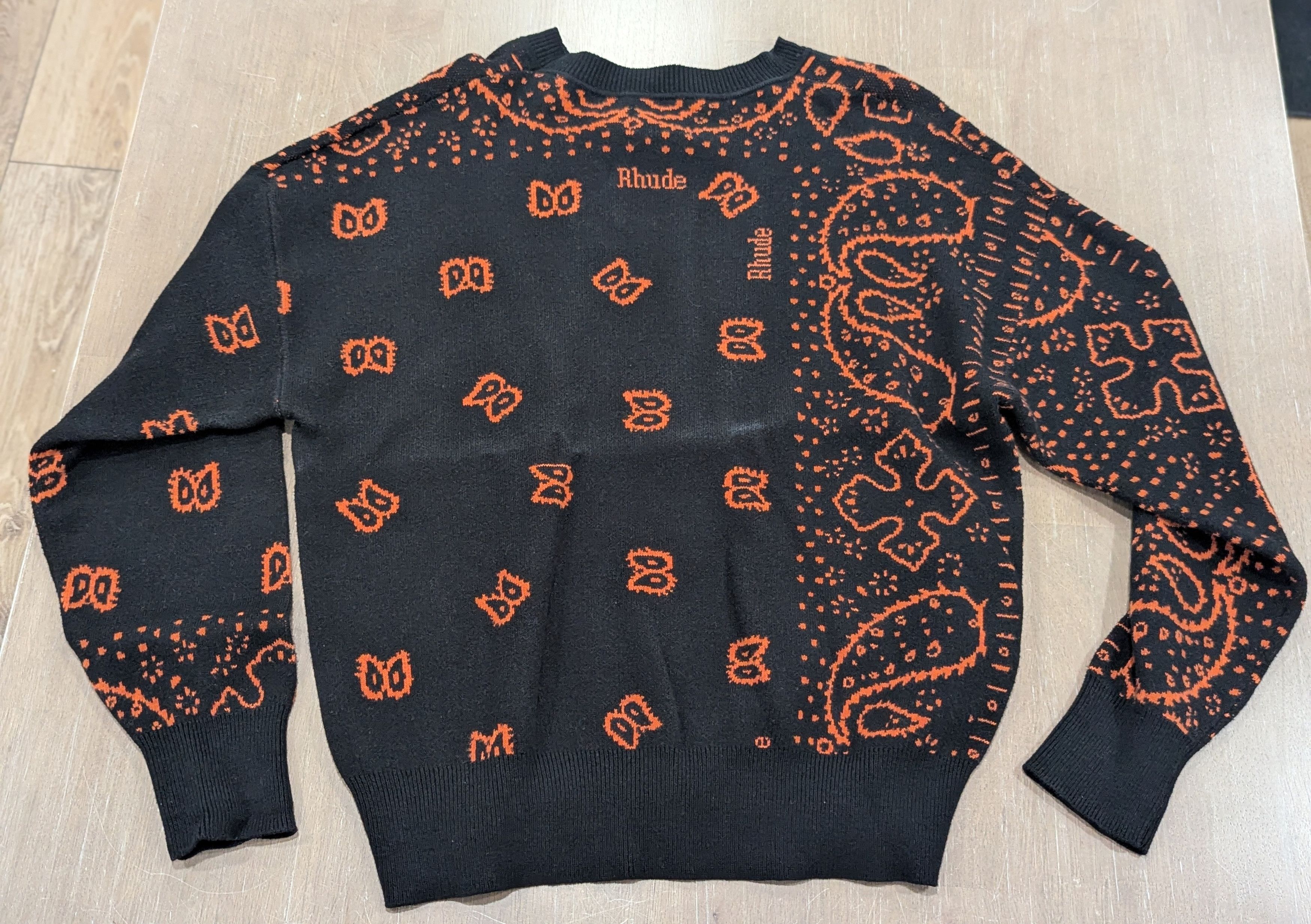 Rhude RHUDE Bandana Knit Cotton/Cashmere Sweater Black/Orange M Size US M / EU 48-50 / 2 - 2 Thumbnail