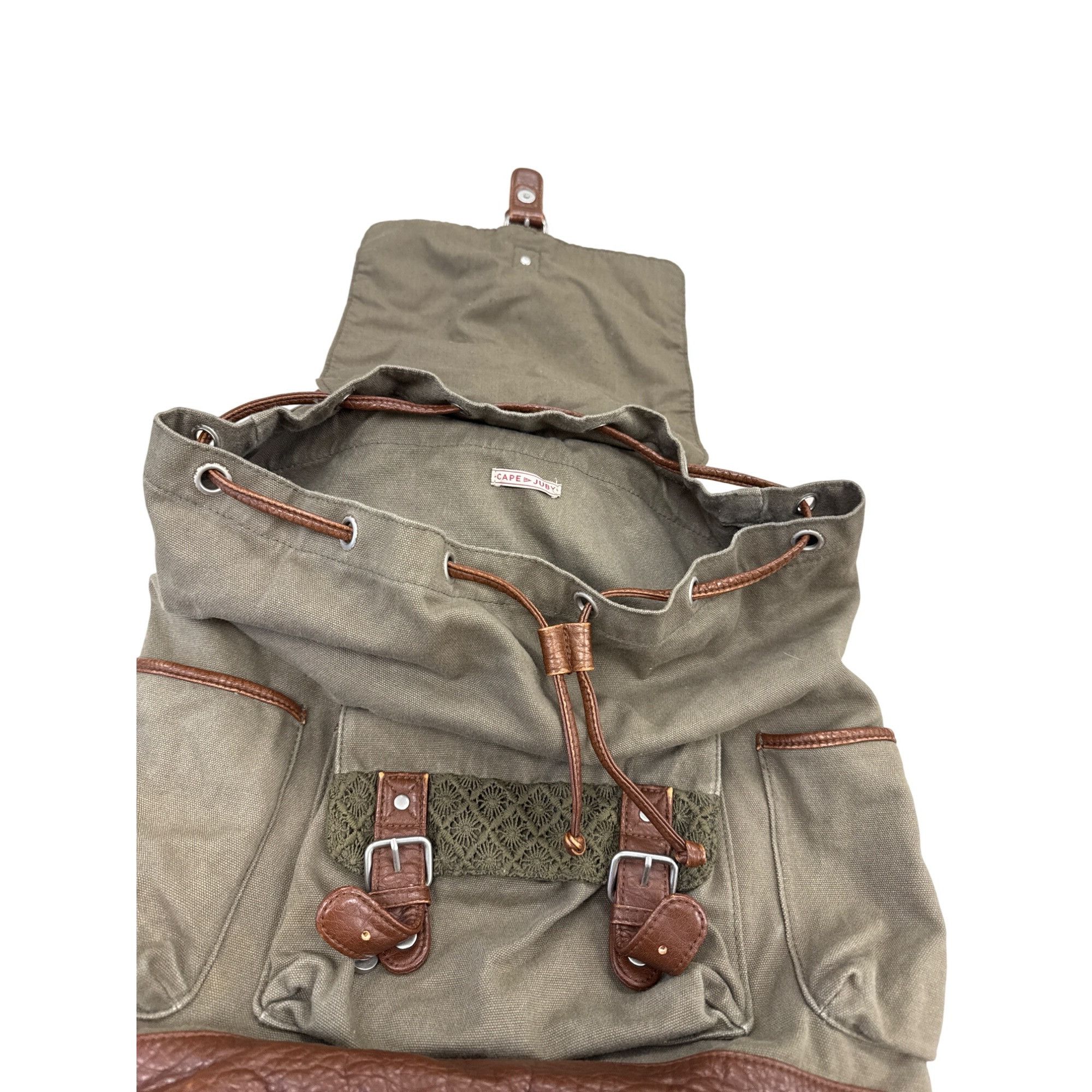 Vintage Cape Juby Womens Green Denim & Faux Leather Backpack 14x16 S Size ONE SIZE - 10 Thumbnail