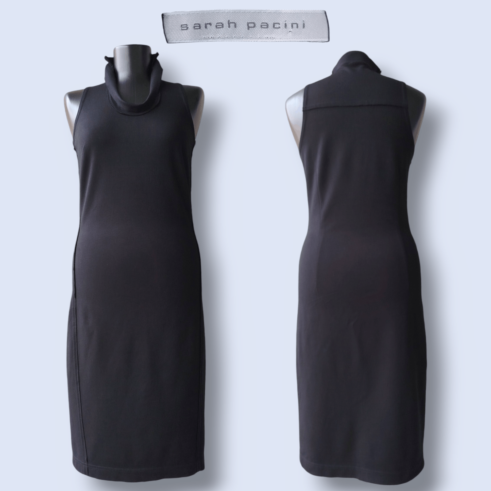 Sarah Pacini Pencil Dress Midi Sleeveless Jersey Bodycon High Neck Size S Size S / US 4 / IT 40 - 1 Thumbnail