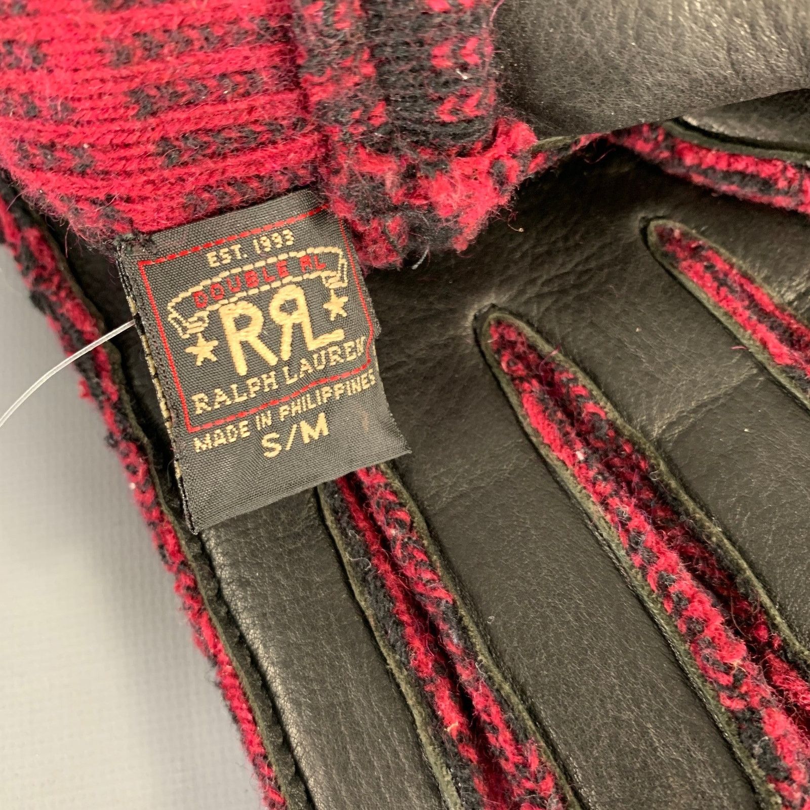 Ralph Lauren RRL S/M Red Black Plaid Wool Leather Gloves Size ONE SIZE - 5 Thumbnail