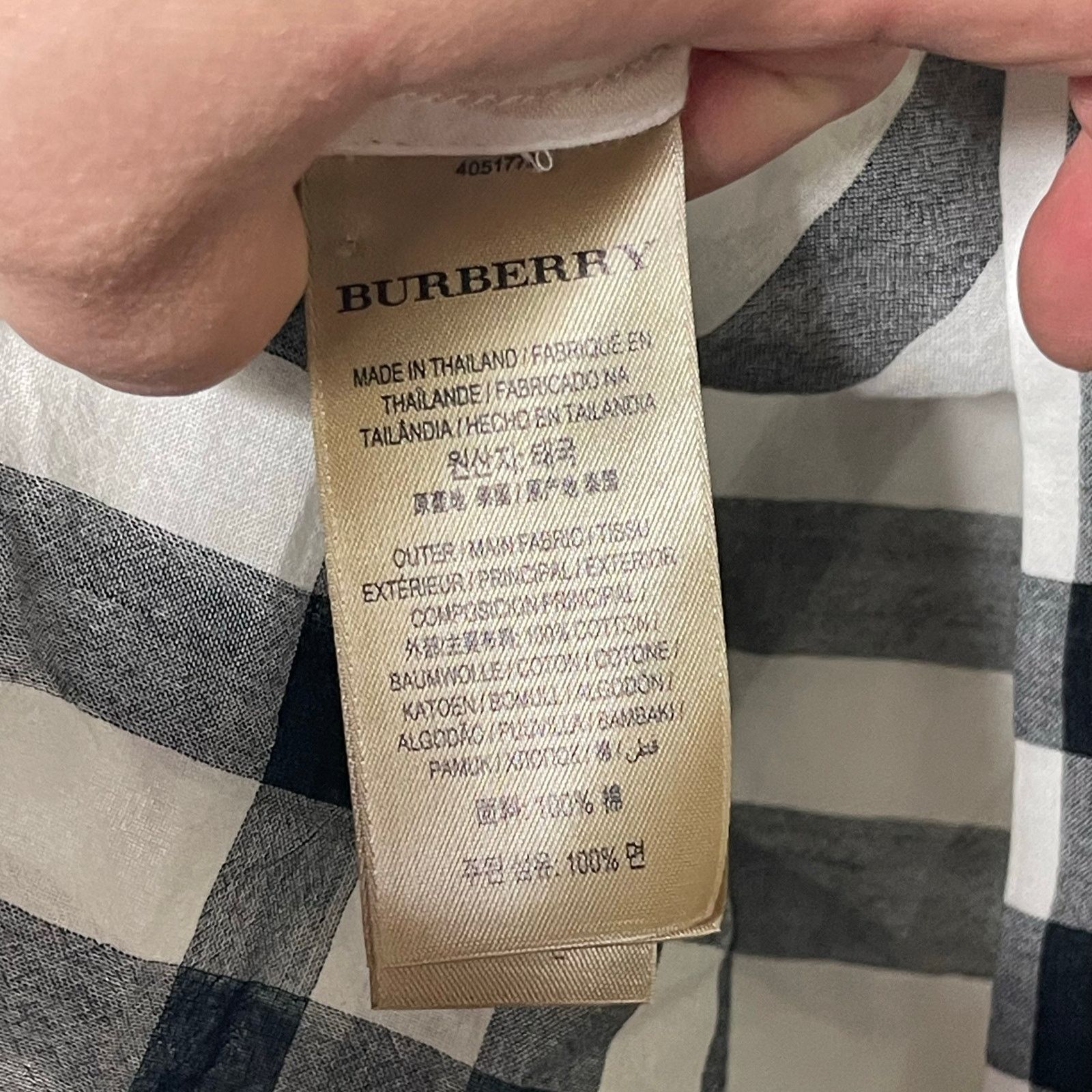 Burberry White Black Plaid Print 3/4 Sleeve Button-Up Top 12