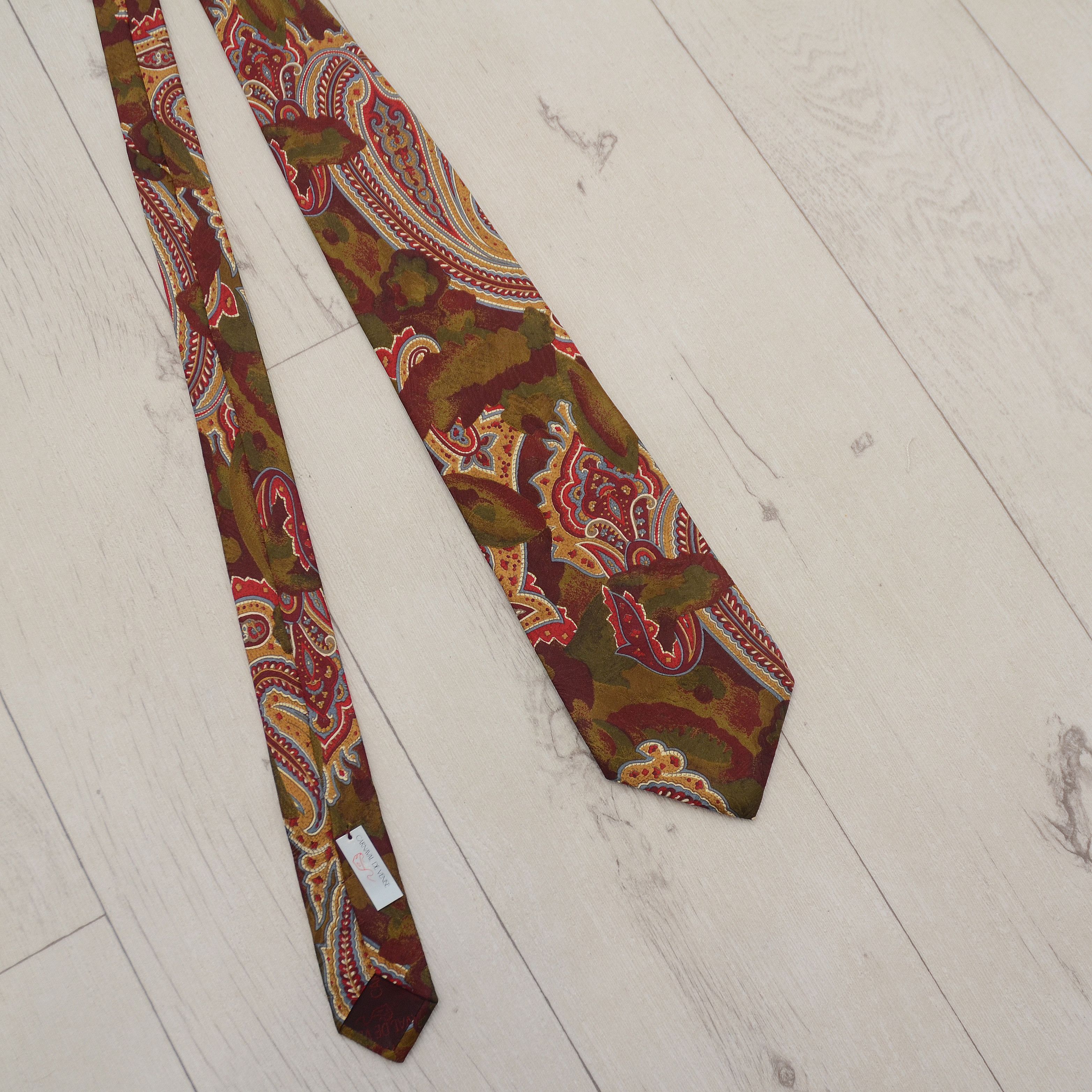 Vintage Vintage Tie CARNAVAL DE VENISE 100% Silk Floral Boho 70's Size ONE SIZE - 10 Thumbnail