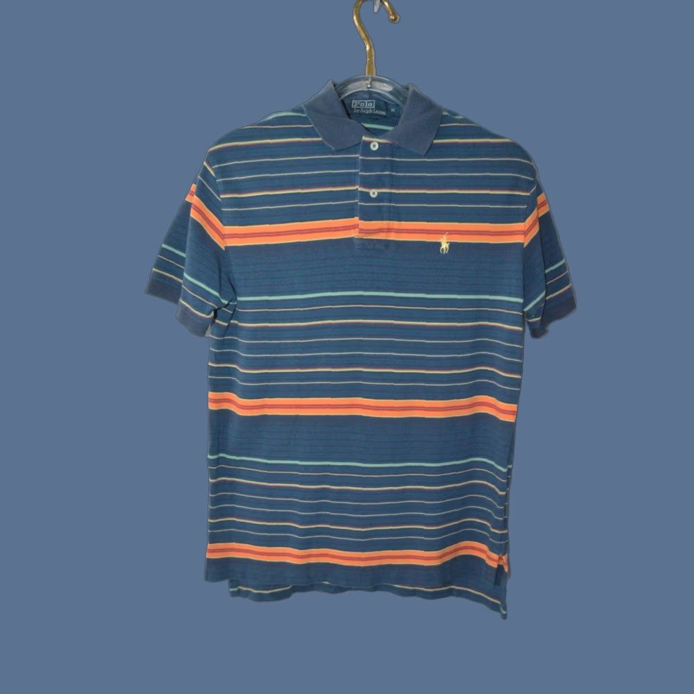 Polo Ralph Lauren Vtg Polo Ralph Lauren Polo Shirt M Blue Stripe Cotton Mens Polo SS Shirt Size US M / EU 48-50 / 2 - 1 Thumbnail