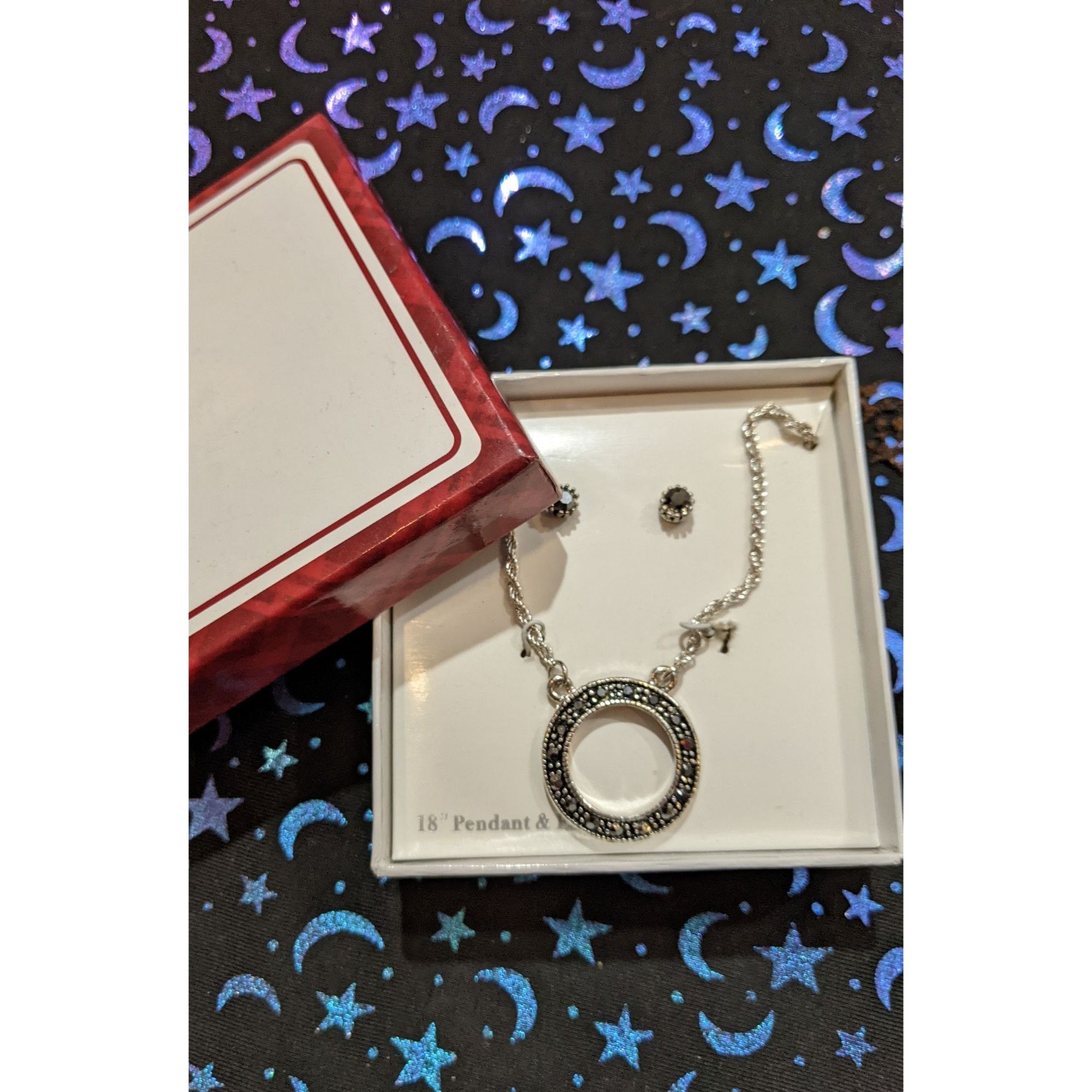 Other Black And Silver Tone Open Circle Pendant With Matching Stud Size ONE SIZE - 2 Thumbnail
