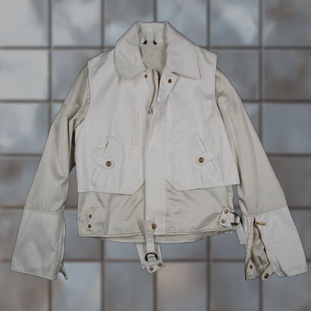 Versace VINTAGE Versace Ivory Moto Jacket Womens Large Cotton Blend Made in Italy Y2K 90s Size US L / EU 52-54 / 3 - 1 Thumbnail