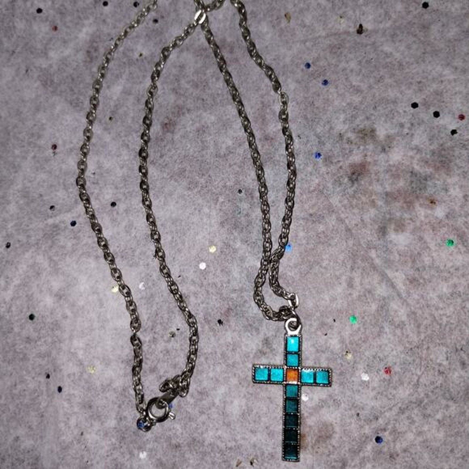 Vintage Lovely vintage dainty blue cross necklace Size ONE SIZE - 1 Preview