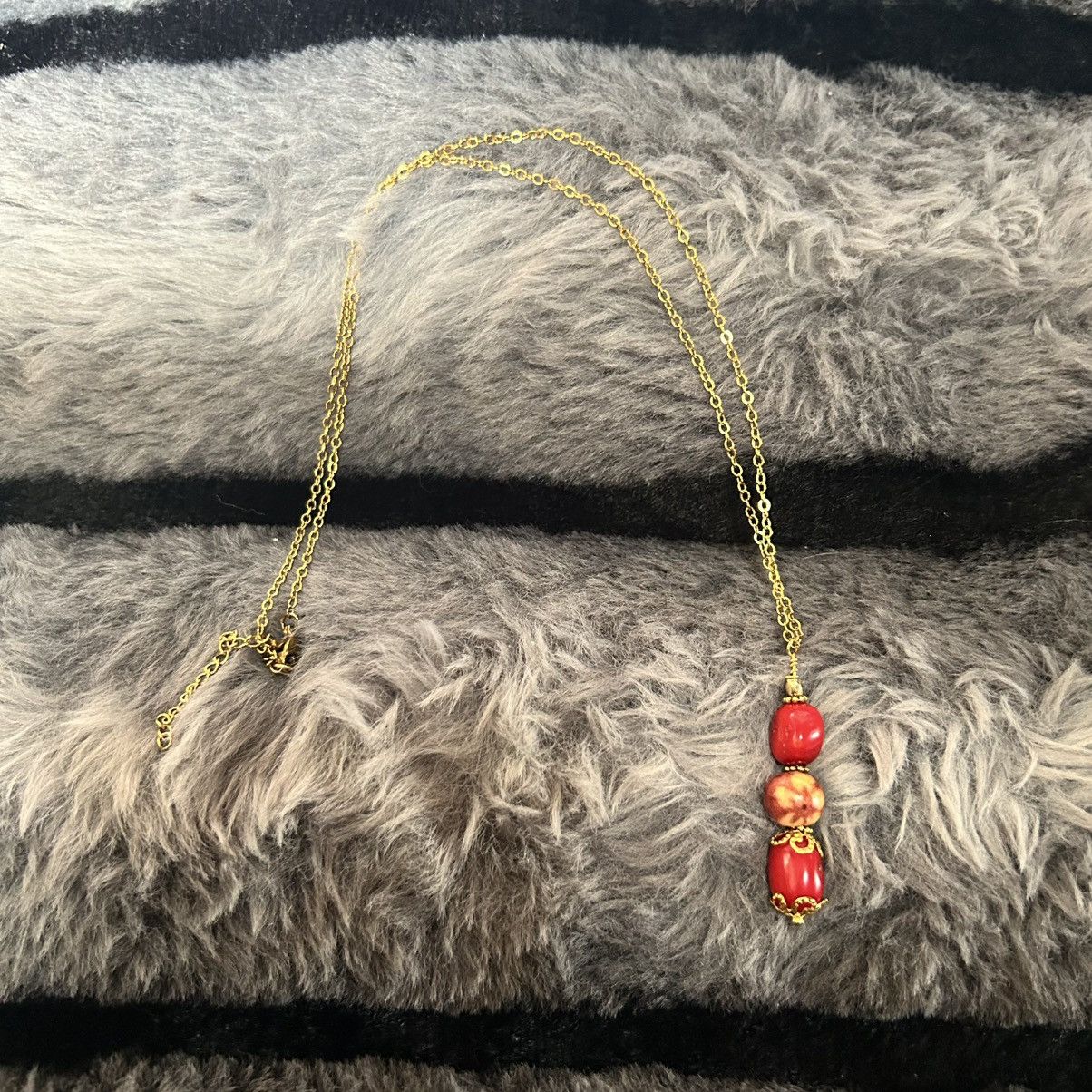 Handmade Handcrafted vintage bead red coral wood drop necklace Size ONE SIZE - 7 Thumbnail