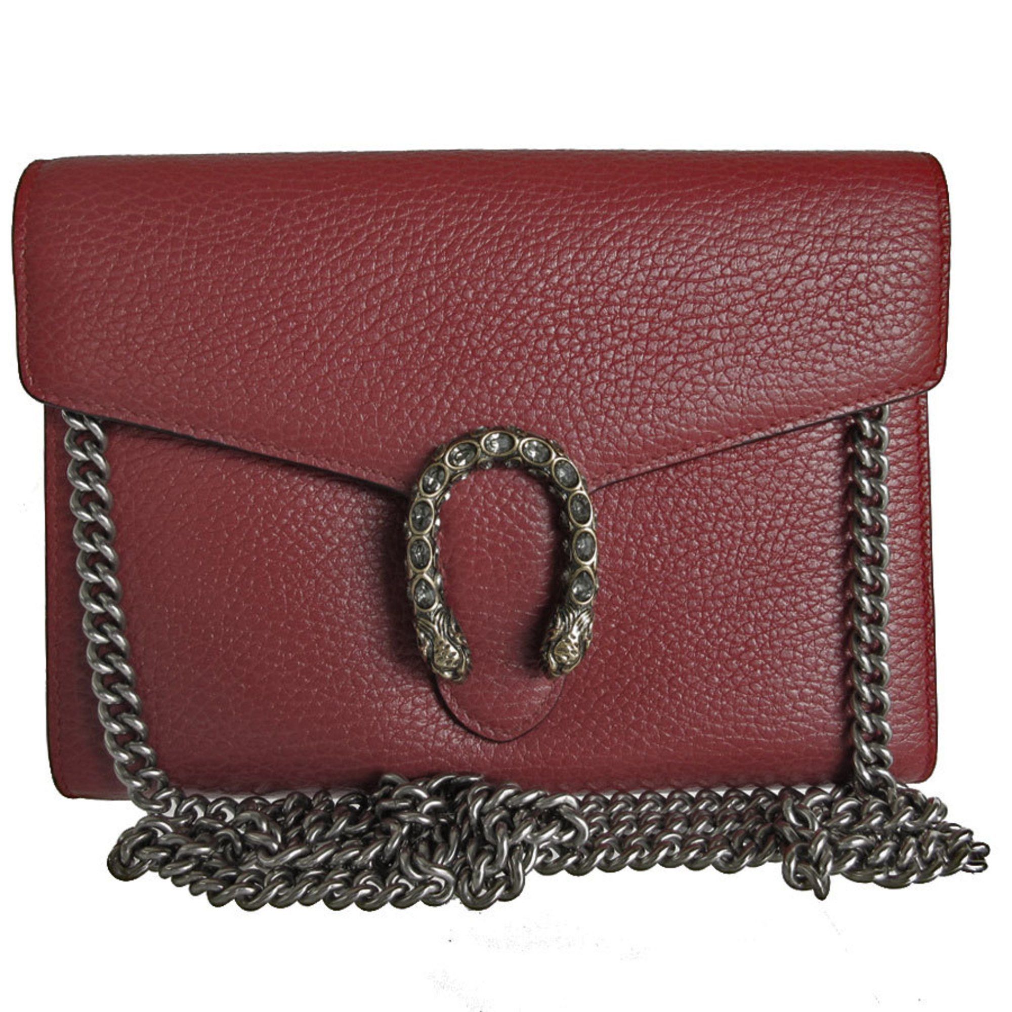 GUCCI Dionysus Shoulder Bag Leather Metal Dark Red Women's 401231