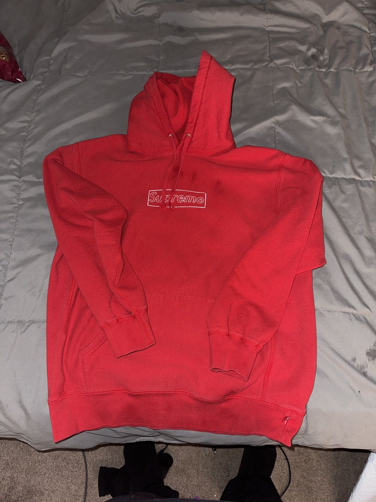 image of Supreme Kaws Chalk Hoodie in Red, Men's (Size Medium)