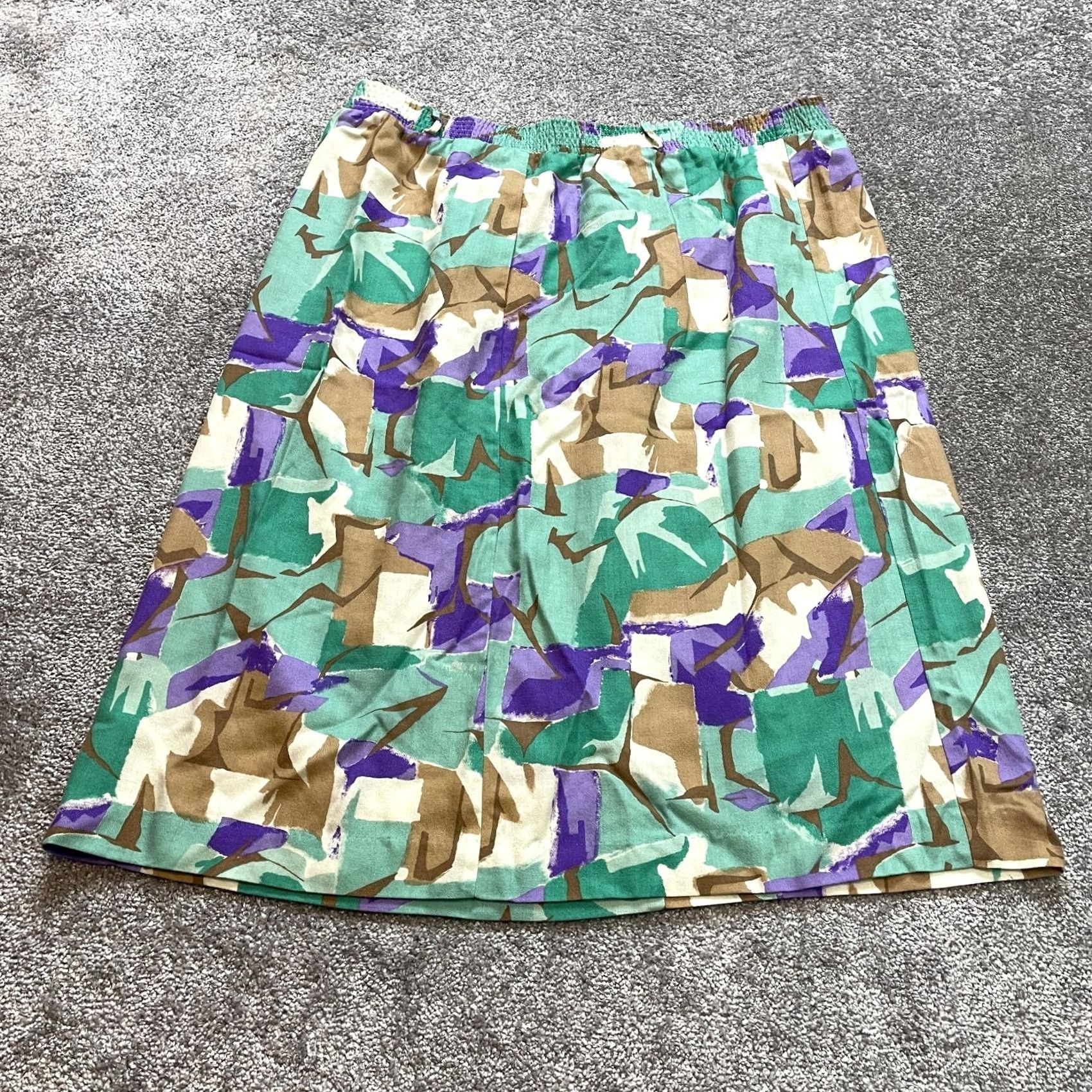 Vintage Campus Casuals Skirt Womens XL Green Elastic Waist Pocket Midi A-Line Ladies Night/Party Casual - Womens XL Green Elastic Waist Midi Skirt Size 40" / US 18 - 2 Thumbnail