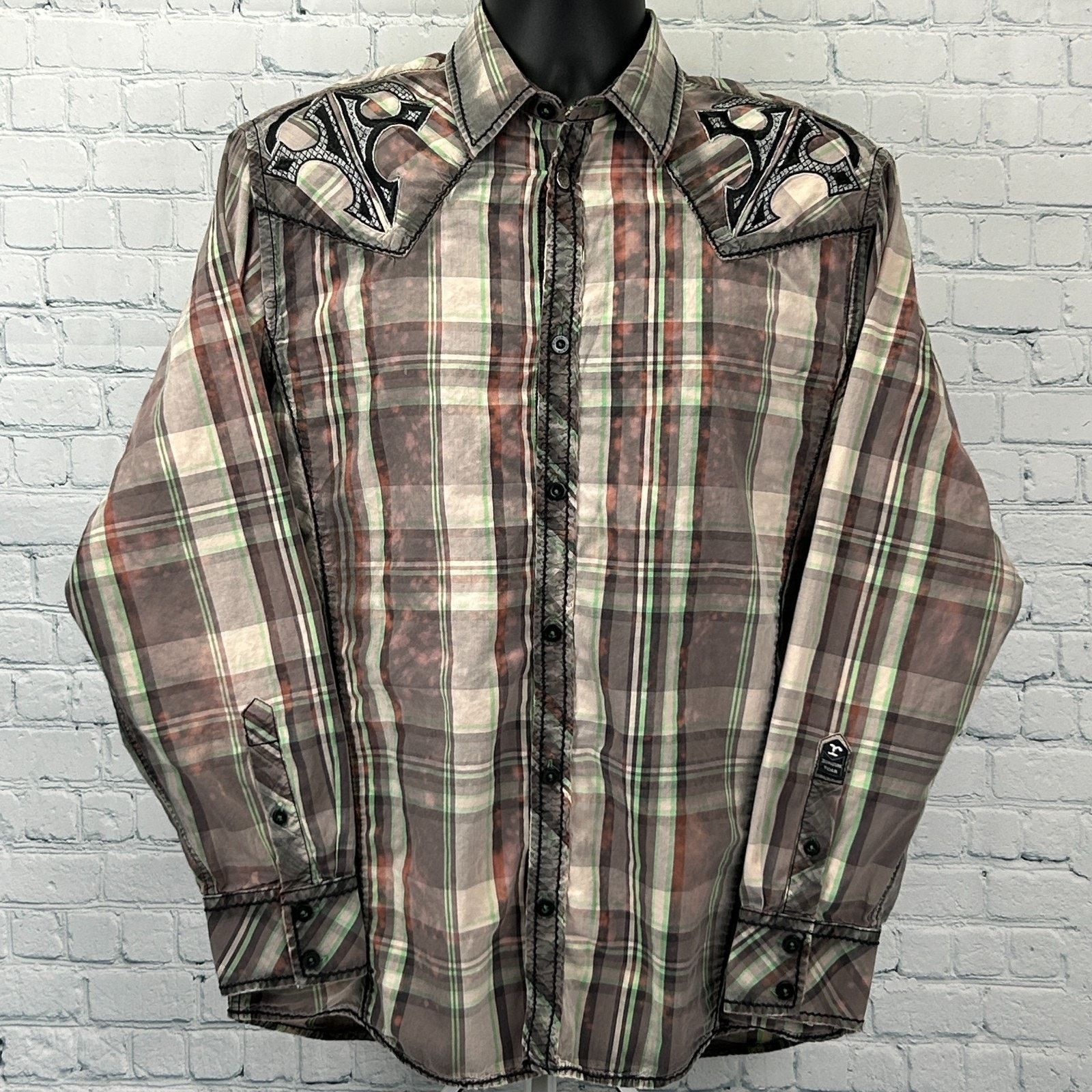 Roar Roar x Buckle Button Front Shirt Cross Wings Plaid Beige L Size US L / EU 52-54 / 3 - 2 Thumbnail