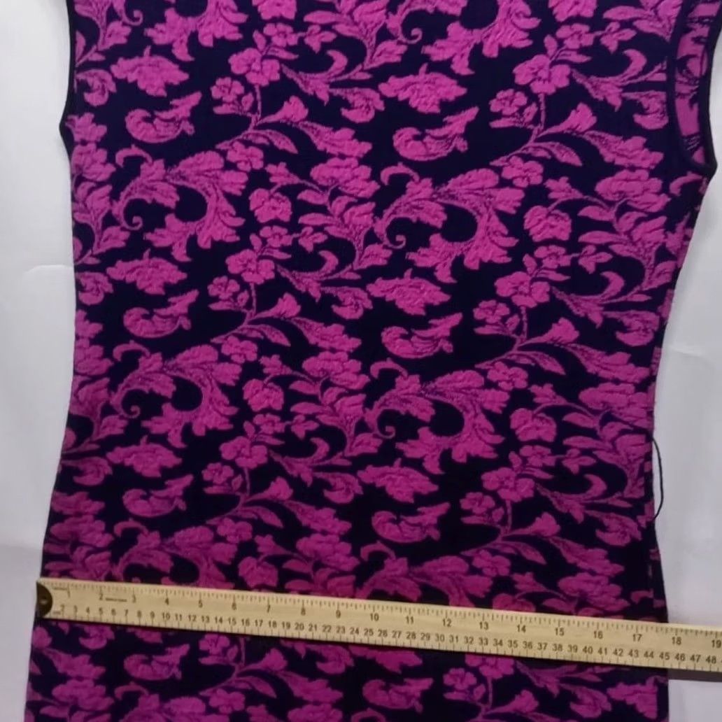 Vintage Carmen Marc Valvo Knit Dress Purple Pink Floral Belted Size M Size M / US 6-8 / IT 42-44 - 5 Thumbnail