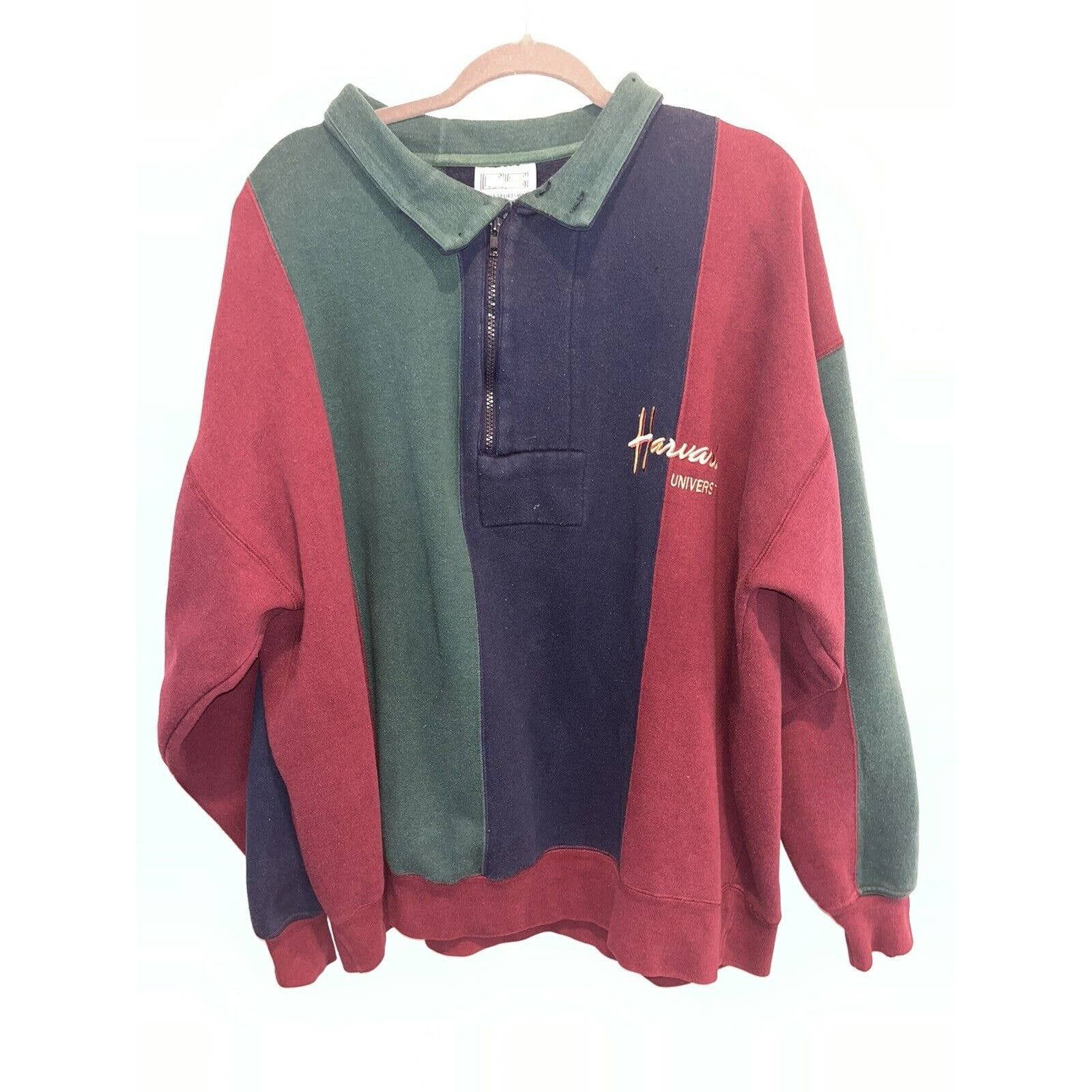 image of Vintage 1990’S Harvard University College Half Zip Sweater in Red, Men's (Size XL)