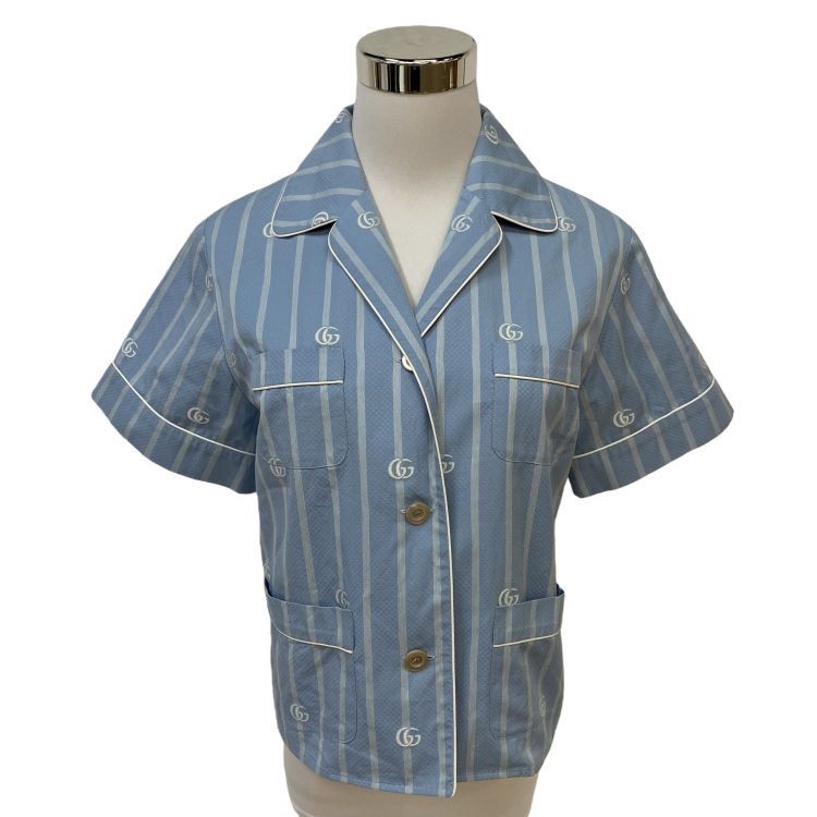 Gucci Gucci Blue Striped GG Logo Button Up Shirt Size 38 Size XS / US 0-2 / IT 36-38 - 1 Thumbnail