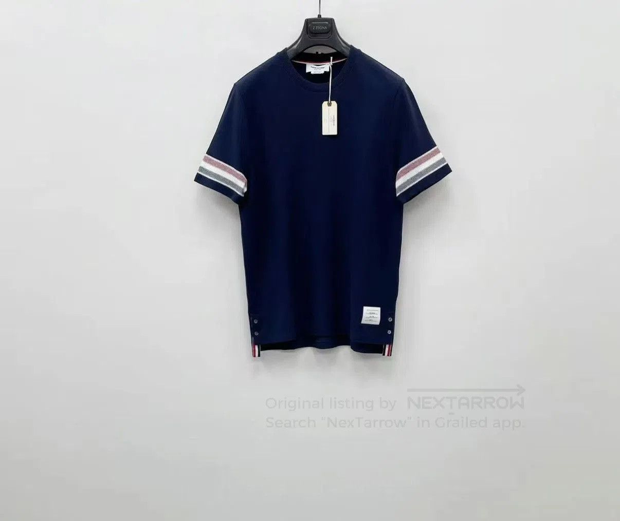 Thom Browne Blue Short-Sleeve Shirt with Stripe Accents. Size US L / EU 52-54 / 3 - 1 Thumbnail
