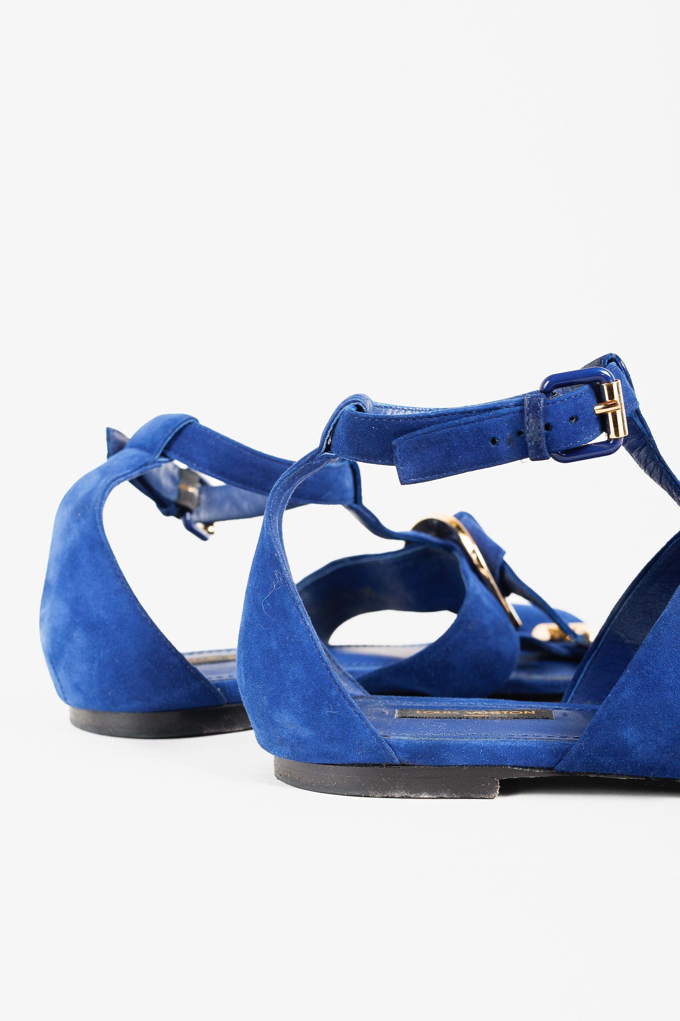 Louis Vuitton Louis Vuitton Gold-Medallion Blue Suede Knot Flat Sandals Size US 6.5 / IT 36.5 - 8 Thumbnail
