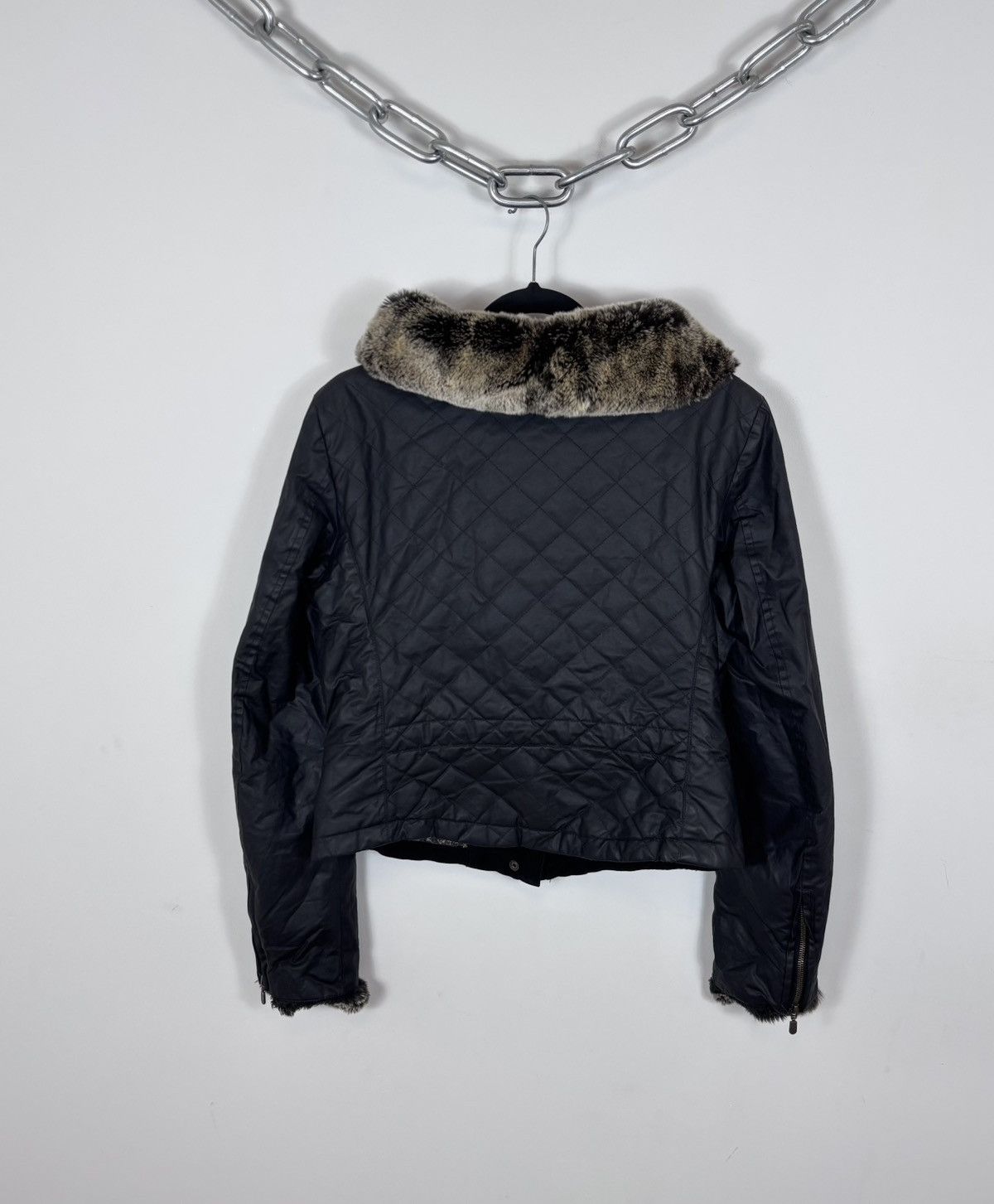 Belstaff Belstaff Gold Label Women’s Black Waxed Jacket Fur Trim Size L / US 10 / IT 46 - 3 Thumbnail