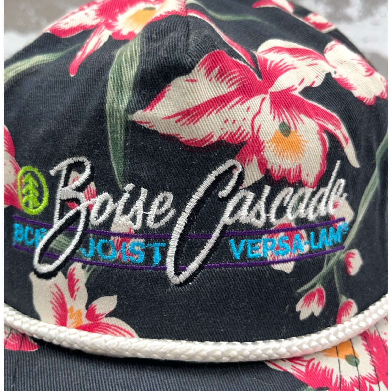 Pinko VINTAGE Desiner Award Headwear Hat Snapback Black Pink Floral Hawaiian Rope 80s 90s Retro Men One Size Cap Size ONE SIZE - 3 Thumbnail