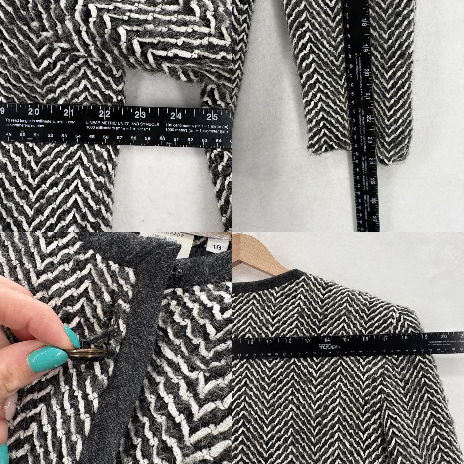 Vintage VINTAGE Castleberry Blazer Womens 18 Black Herringbone Tweed Mohair Wool USA Jacket/Coat Black Tailored 90s Women Boy Size XXL / US 16-18 / IT 52-54 - 8 Thumbnail