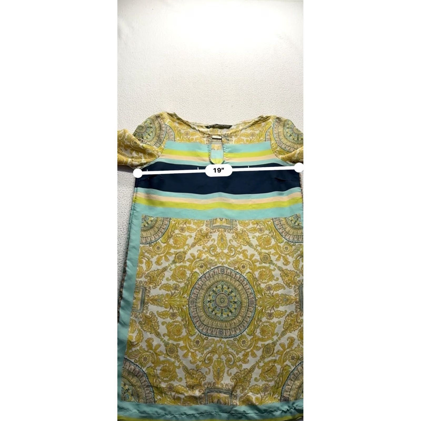 Zara Zara Basic Multicolor Dress Boho Paisley Print - Size M Womens Long Sleeve Shift Polyester Silk Yellow Paisley Bohemian Size M / US 6-8 / IT 42-44 - 7 Thumbnail