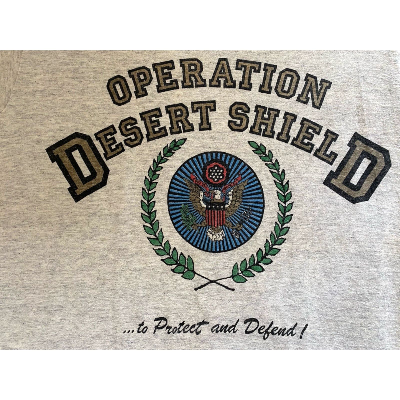 Jerzees VINTAGE Jerzees T Shirt Men’s L 42-44 Operation Desert Shield Made In USA Gray Mens T-Shirt 90s Military USA Size US L / EU 52-54 / 3 - 4 Thumbnail
