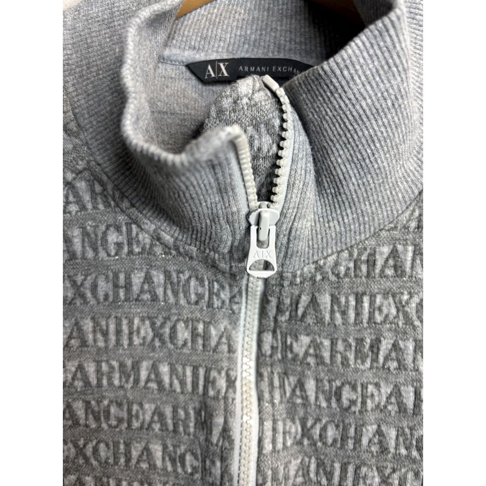 Armani Exchange Armani Exchange Sweater Womens Small Gray Full Zip Monogram Logo Stand Collar Size S / US 4 / IT 40 - 3 Thumbnail