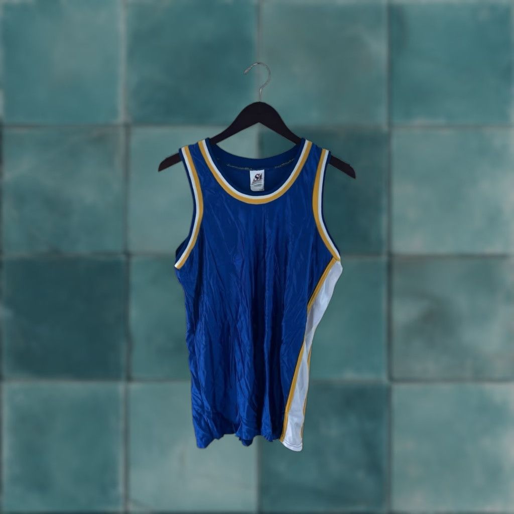 Vintage vintage Saxon dazzle basketball jersey mens M NOS NWOT 90s Canada made blue white athletic gold jersey tank 90s Mens Size US M / EU 48-50 / 2 - 1 Thumbnail