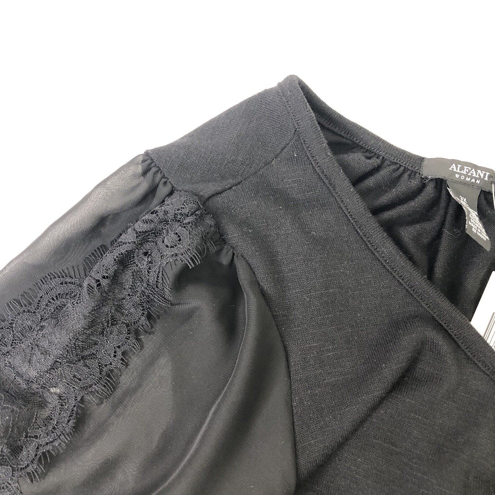 Alfani Alfani Womens Black Lace Sheer Sleeves Top 3X Scoop Neck Size 3XL / US 20-22 - 7 Thumbnail