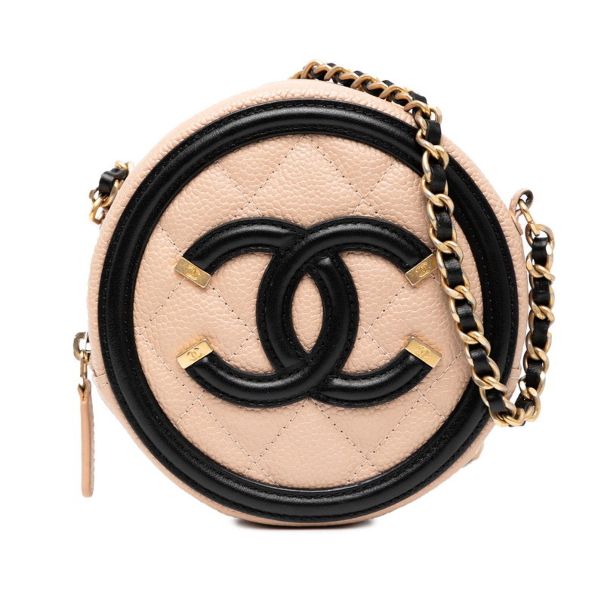 Chanel CHANEL Matelasse CC Filigree Chain Shoulder Bag in Beige and Black Caviar Skin for Women Size ONE SIZE - 1 Thumbnail
