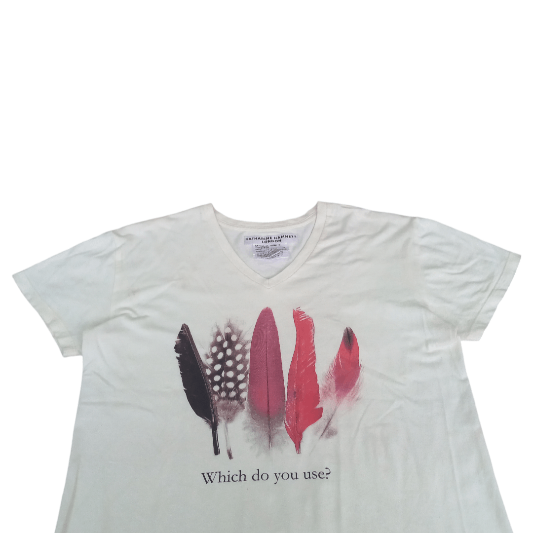 Katharine Hamnett London Katharine Hamnett - Bird Feathers Vneck Short Sleeve Tshirt Size M / US 6-8 / IT 42-44 - 2 Thumbnail