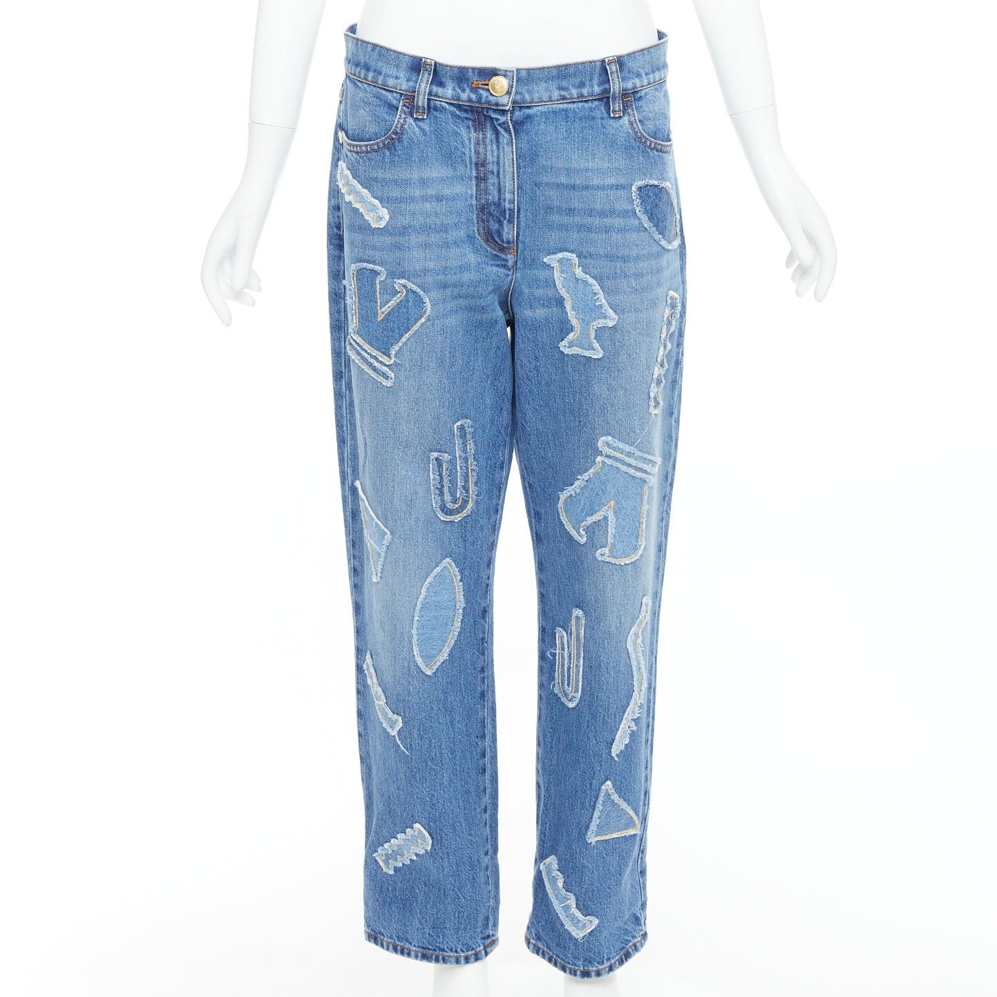 Chanel CHANEL 19A blue cotton hieroglyphics patch straight leg jeans FR40 L Size 30" / US 8 / IT 44 - 1 Thumbnail