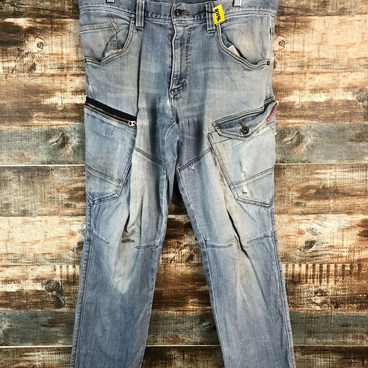 Japanese Brand Burtle Blue faded Multipocket ripped Denim Pants #A2146 Size US 33 - 5 Thumbnail