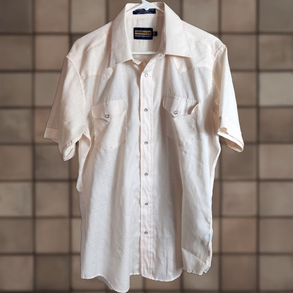 Vintage VINTAGE Panhandle Slim Mens Shirt | Size 16 ML | Light Peach SS Western Pearl Snap Shirt Size US M / EU 48-50 / 2 - 1 Thumbnail