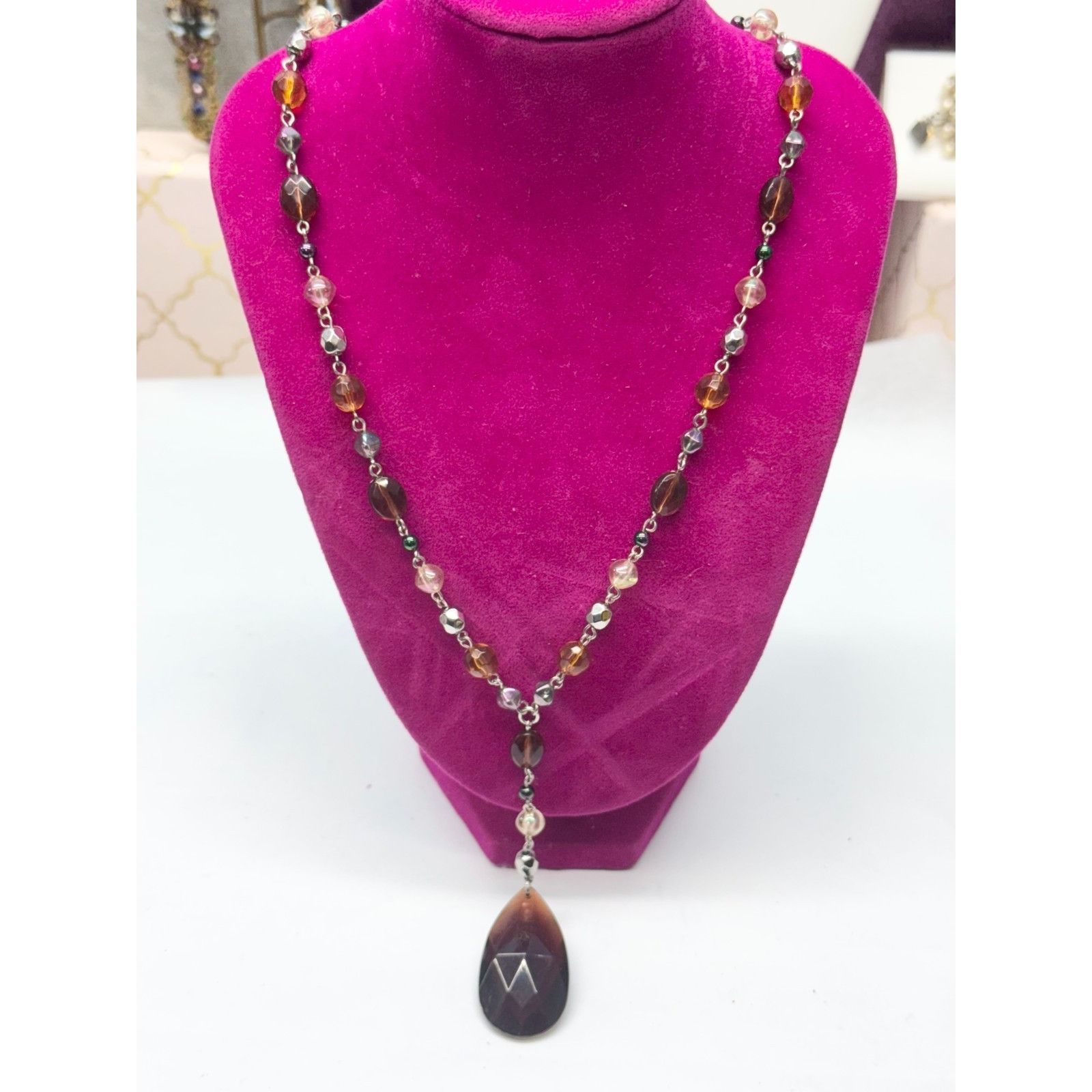 Vintage Vintage acrylic crystal chain beaded pendant necklace Size ONE SIZE - 4 Thumbnail