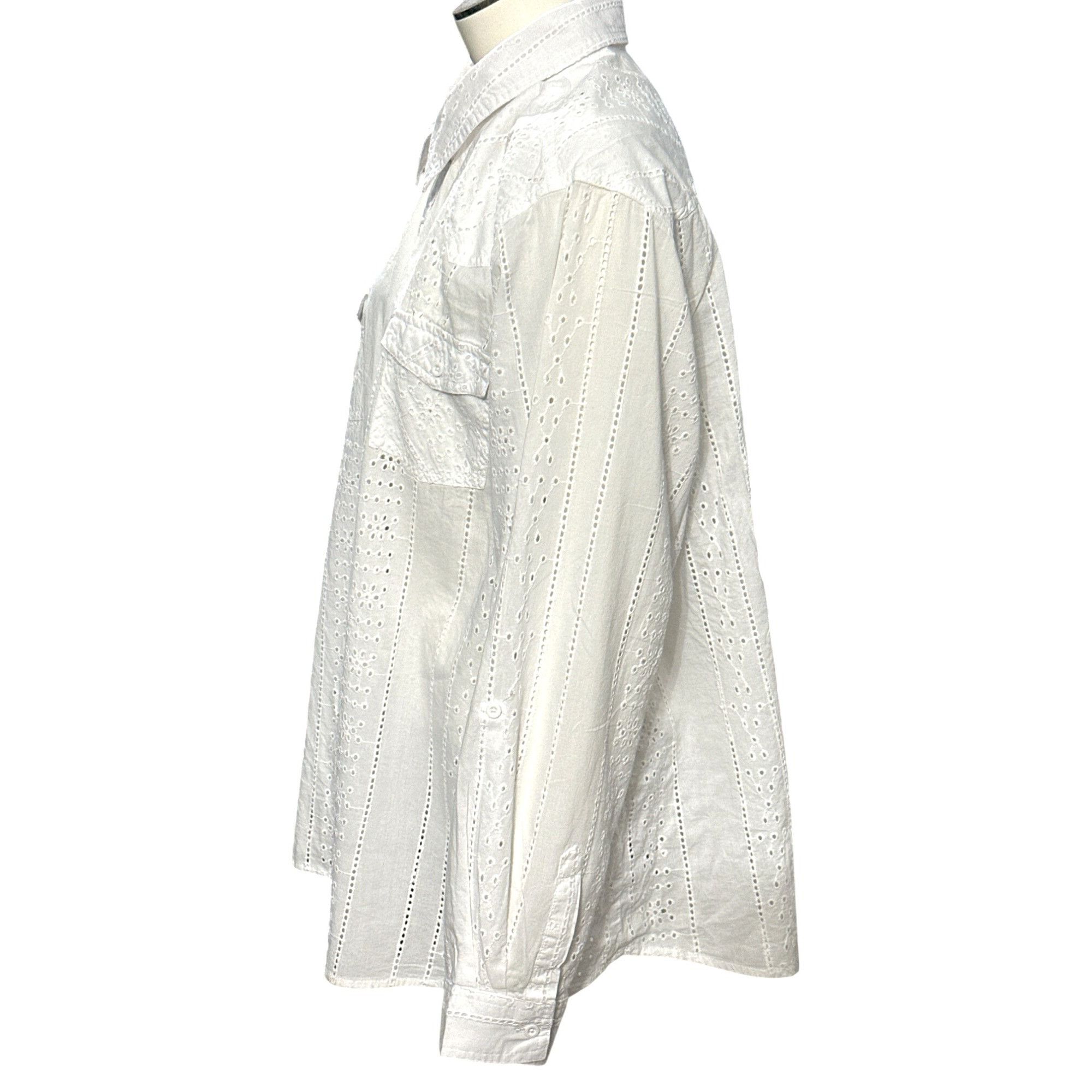 Other CCC Vintage White Long Sleeve Cotton Eyelet Button Up Shirt Size XL / US 12-14 / IT 48-50 - 2 Thumbnail